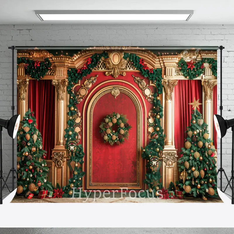 Red Gold Luxury Palace Festive Christmas Backdrop - Aperturee
