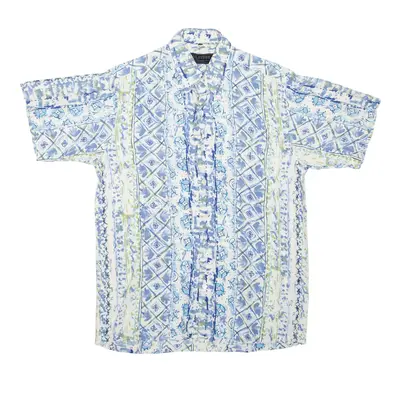 PLAYBOY Hawaiian Shirt Blue Striped Short Sleeve Mens S