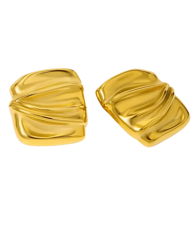 18K Gold Stud Earrings - Textured