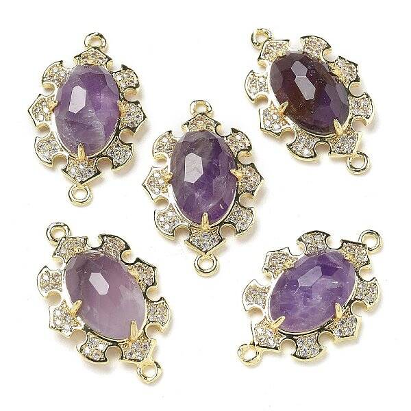 Natural Amethyst Faceted Oval Connector Charms