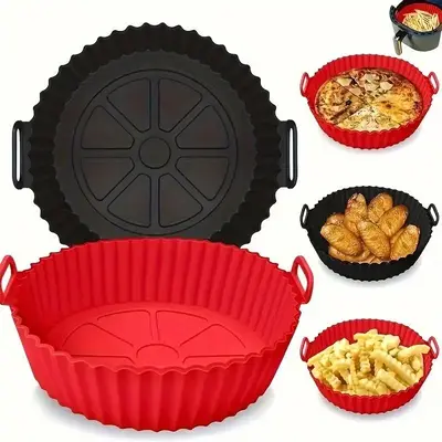 Silicone Round Air Fryer Liner, 2 Counts Thickened Air Fryer Basket Liner, Reusable Non-stick Baking Tray, Kitchen Baking Ute...
