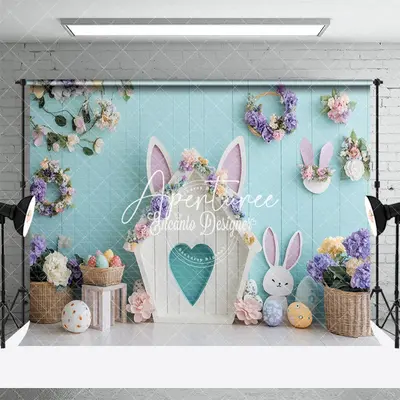 Aperturee Green Wall Wreath Rabbit Hutch Eggs Easter Backdrop, 3X2FT(1MX0.6M), 14 USD, easter backdrops, ENHD2J80-M