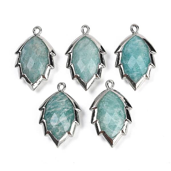 Natural Amazonite Faceted Leaf Pendants