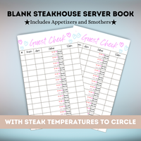 Steakhouse Server Book with steak temperatures, appetizers, and smothers
