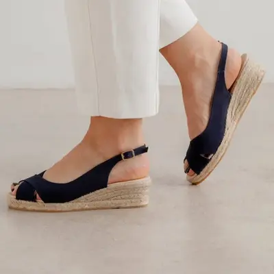 Oliva Organic Canvas Espadrille Wedge Sandals - Navy Blue | Select size: 8 US (39EU) | Color: Navy Blue