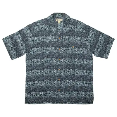 HAVANA CAFE Hawaiian Shirt Blue Faux Silk Floral Short Sleeve Mens L