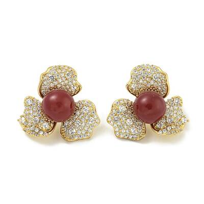 Rack Plating Brass Micro Pave Clear Cubic Zirconia Stud Earrings