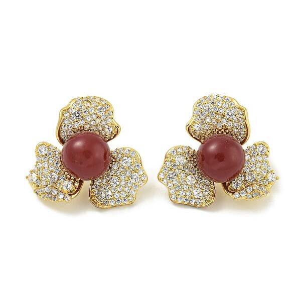 Rack Plating Brass Micro Pave Clear Cubic Zirconia Stud Earrings