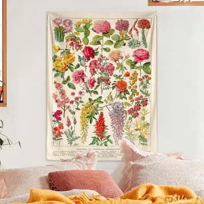 1 Piece Floral Wall Tapestry, Home Decor Hanging Aesthetic Bohemian Wall Hanging Tapestry, Wall Art Decoration for Living Roo...