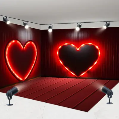 Aperturee Lighted Red Love Valentines Day Room Set Backdrop, 7X7FT(Left Wall)+10X7FT(Right Wall)+10X7FT(Floor), 247.5 USD, MM...