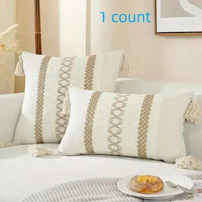 Boho Tassel Decor Cushion Cover Without Filler, 1 Count Soft Throw Pillow Cover, Fashion Pillowcase For Living Room Bedroom S...