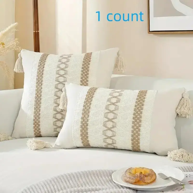 Boho Tassel Decor Cushion Cover Without Filler, 1 Count Soft Throw Pillow Cover, Fashion Pillowcase For Living Room Bedroom S...