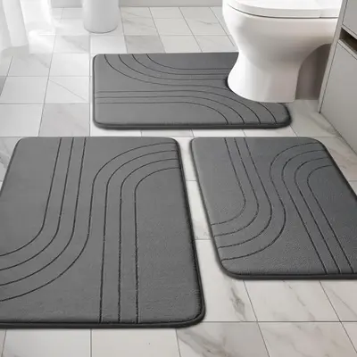 3PCS Memory foam gray bathroom carpet set, super absorbent bathroom mat set, anti-skid machine wash and quick dry, bathroom m...