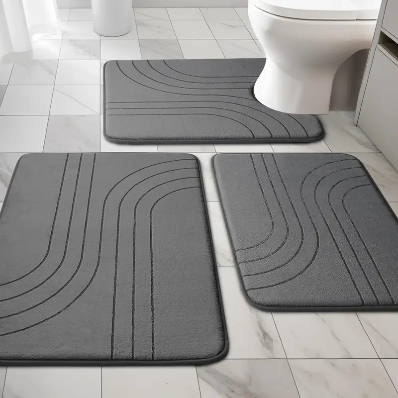 3PCS Memory foam gray bathroom carpet set, super absorbent bathroom mat set, anti-skid machine wash and quick dry, bathroom m...