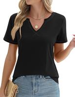 【IECCP】Womens Short Sleeve T Shirts V Neck Cute Basic Tee Summer Tops Dressy Casual，cotton fabric fit womenswear check ...