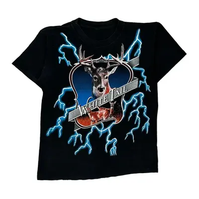 White Tail Usa Thunder Single Stitch Graphic T-Shirt - Large Black Cotton