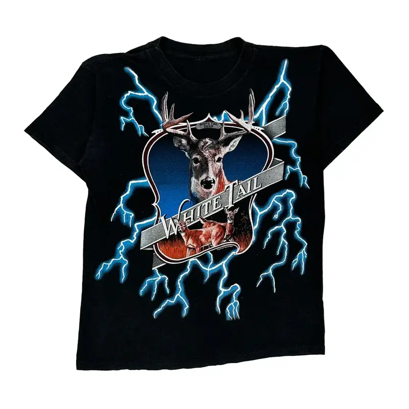 White Tail Usa Thunder Single Stitch Graphic T-Shirt - Large Black Cotton