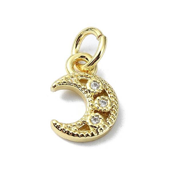 Moon Theme Brass Micro Pave Clear Cubic Zirconia Charms