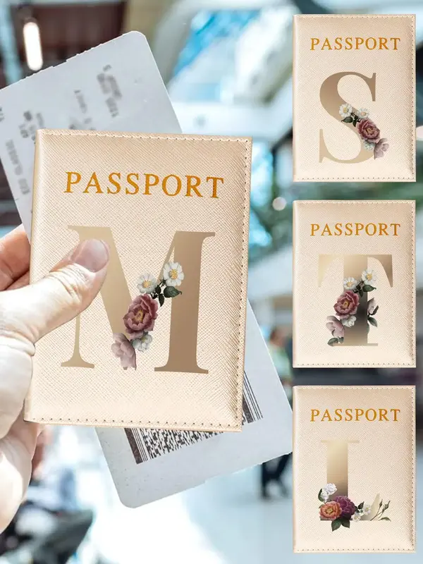 Fashion Letter & Floral Pattern Passport Holder, Lightweight Passport Case, Unisex ID & Card Protector Cover for Holidays and...