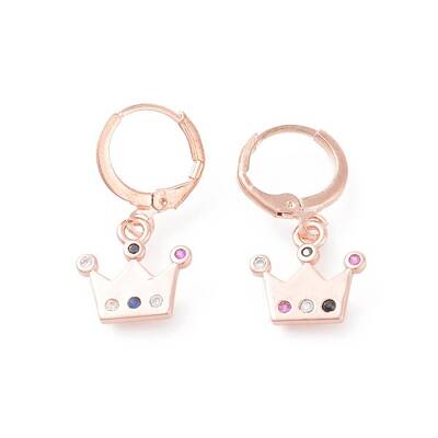 Brass Micro Pave Cubic Zirconia Dangle Hoop Earrings
