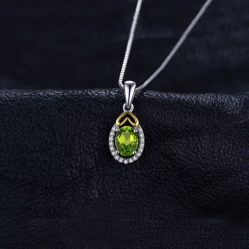 Elegant Oval Cut Genuine Natural Green Peridot Pendant Necklace in 925 Sterling Silver - A Timeless Accessory for Women