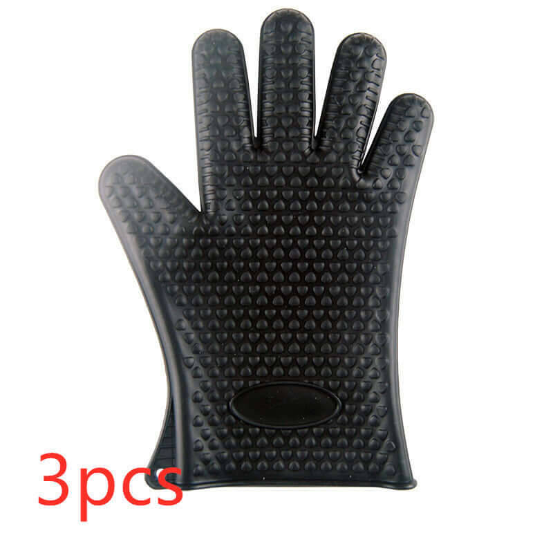 Food Grade Silicone Heat Resistant BBQ Gloves | Color: Black | quantity: 3pcs