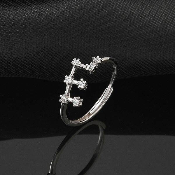 Constellations Rhodium Plated 925 Sterling Silver Micro Pave Clear Cubic Zirconia Adjustable Rings for Women