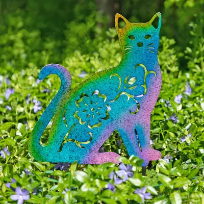 Forever Love Silhouette Garden Stake - Watercolor Cat