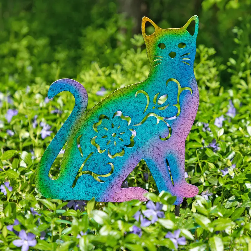 Forever Love Silhouette Garden Stake - Watercolor Cat