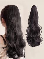 18 Inch Black Long Body Wavy Ponytail Extension, Natural Curly Synthetic Hairpiece with Hair Claw for Women, Synthetic Hair E...