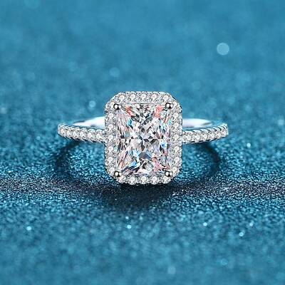 Rhodium Plated 925 Sterling Silver Micro Pave 8.2x4.9mm Moissanite Finger Rings for Women