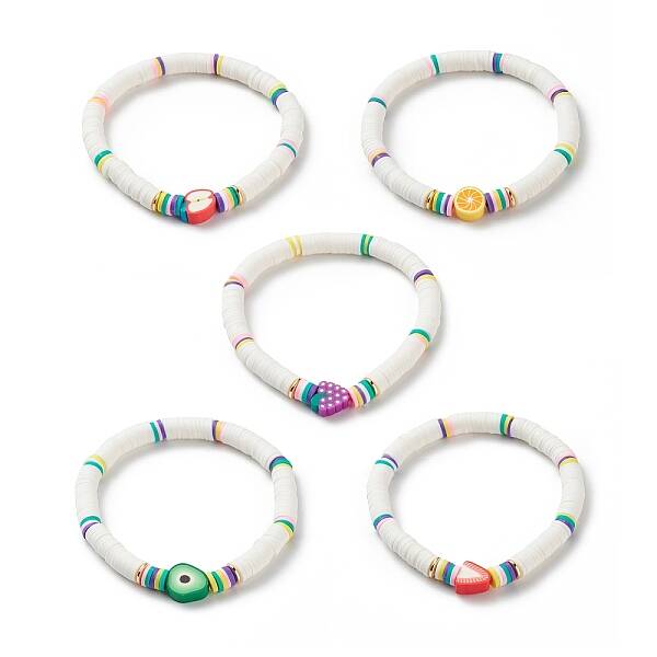 Handmade Polymer Clay Heishi Surfer Stretch Bracelet