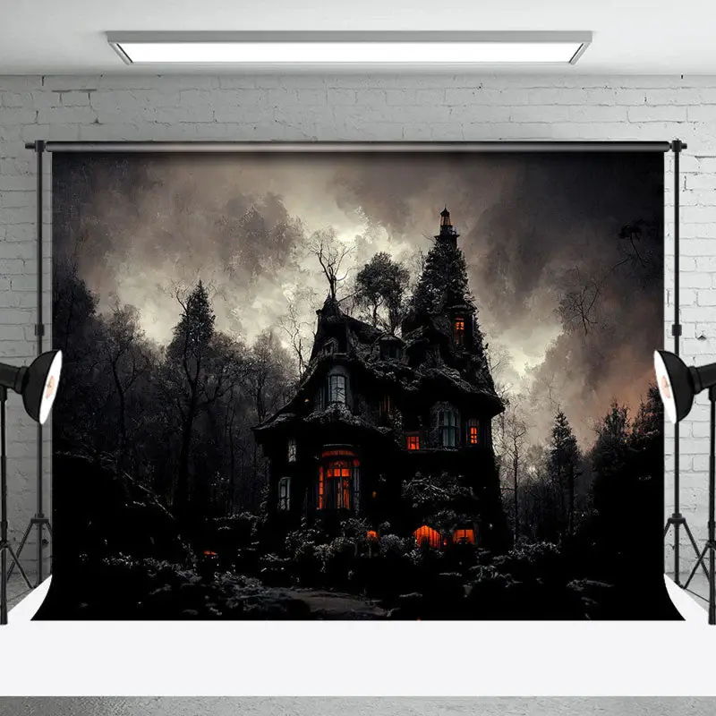 Cloudy Scary Deserted Witch House Halloween Backdrop - Aperturee