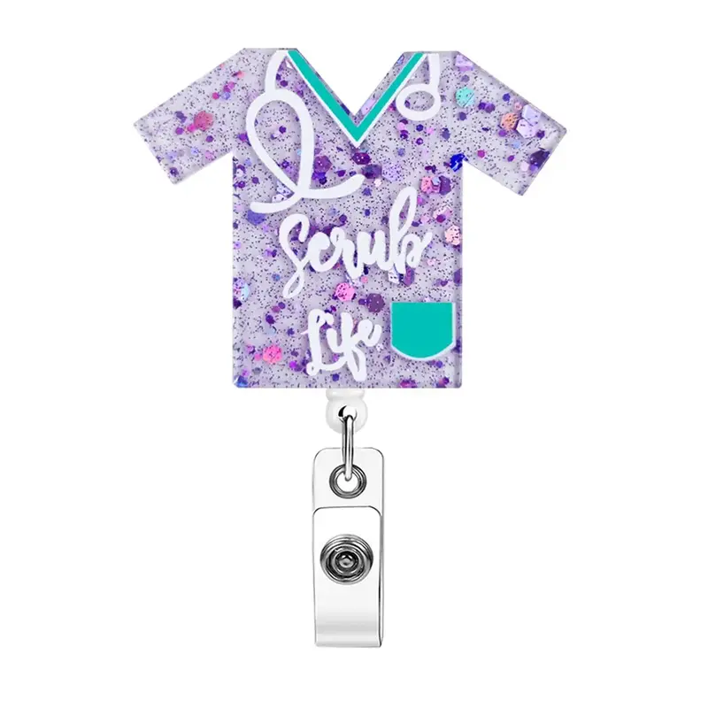 Shirt Shaped Acrylic Badge Reel, 1 Count Retractable Badge Reel with Clip for Nurse Doctor Student Worker Volunteer