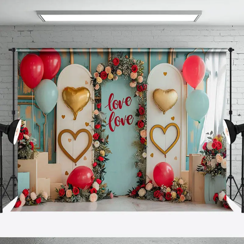 Green Wall White Arch Balloons Rose Wedding Backdrop