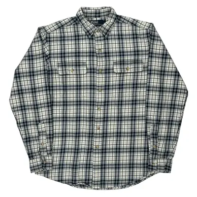 Plaid Pattern Polo By Ralph Lauren Checked Flannel Shirt - Medium Navy Cotton