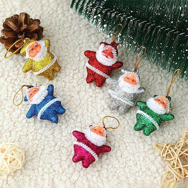 6Pcs 6 Colors Christmas Santa Claus Foam Pendant Decorations