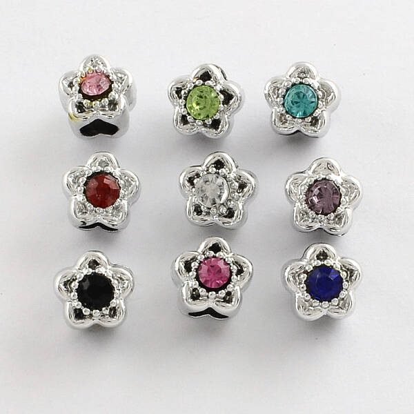Alloy Rhinestone Star Large Hole European Beads