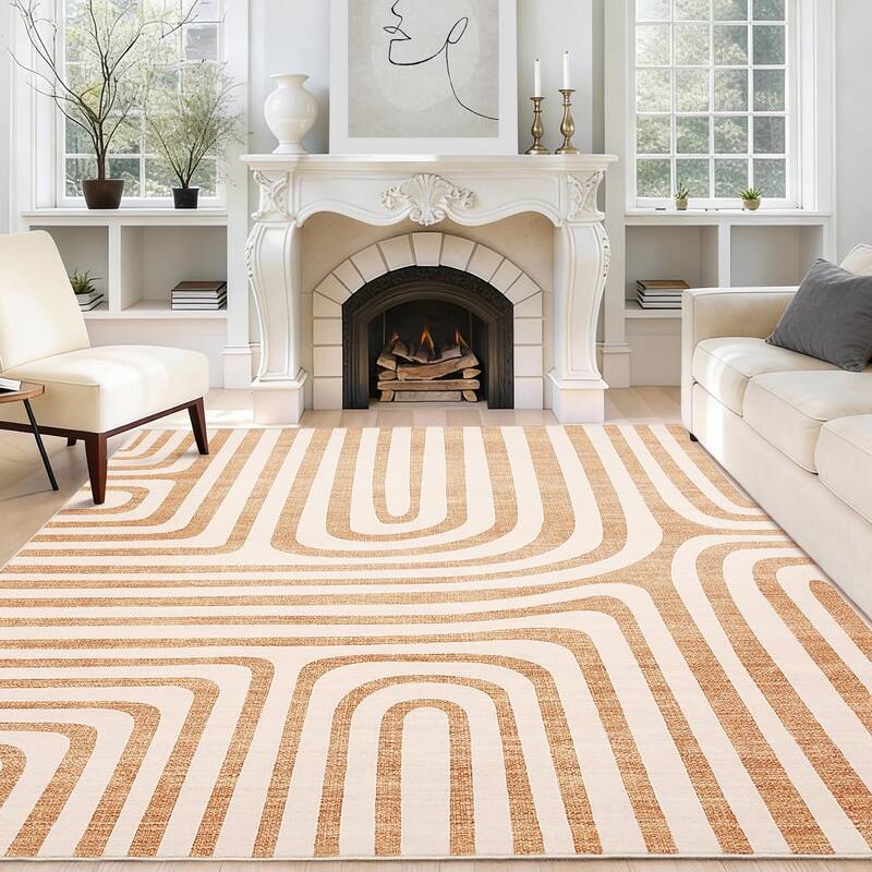 Garvee 8x10 Area Rugs Washable Non-Slip Low-Pile Soft Carpet for Living Room Bedroom Dining Room Orange