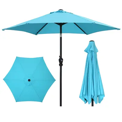 GDY 7.5ft Patio Umbrella - Waterproof, UV-Proof, Push Button Tilt/Crank, 6 Sturdy Ribs, Foldable, No Base, Rust-Resistant Ste...