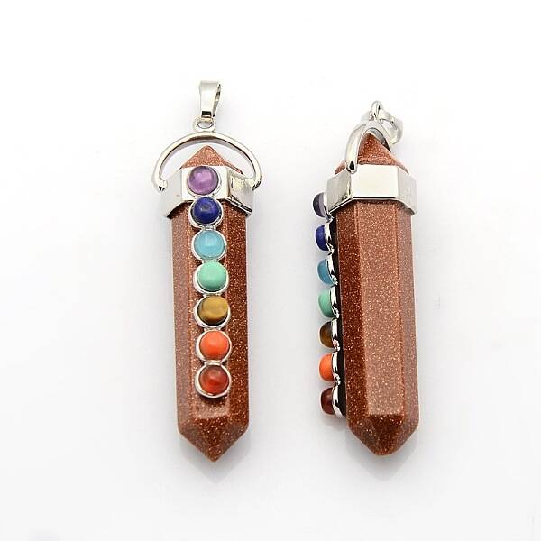 Yoga Chakra Jewelry Platinum Plated Brass Gemstone Double Terminated Pointed Big Pendants