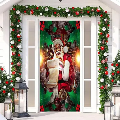 Santa Claus Snowflake Leaves Christmas Door Cover - Aperturee