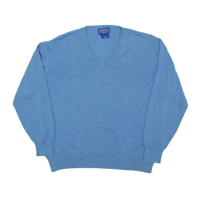 PENDLETON Jumper Blue 90s Tight Knit Silk V-Neck Mens M