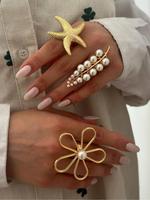 Fashion Flower & Starfish Design Cuff Ring, Fashion Jewelry for Party, Daily Clothing Decor, Trendy All-match & Exquisite Jew...