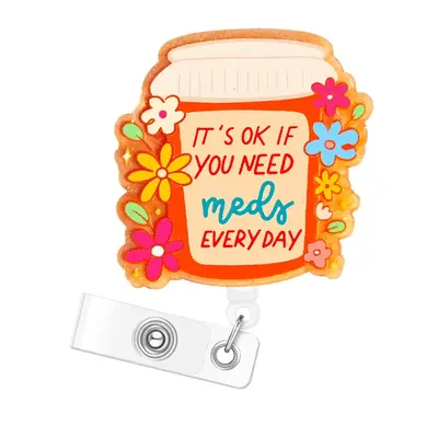 Glitter Acrylic Retractable Badge Holder, 1 Count Floral & Letter Pattern ID Badge Holder for Nurse Doctor Student Worker Vol...