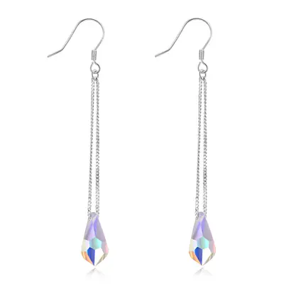 Sterling Silver Crystal Drop Shape Drop Earrings For Women