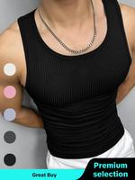 Men's Slim Plain Round Neck Tank Top, Casual Classic Fitted Sleeveless Crew Neck Top for Summer, Soft Fashion Men's Knitted T...