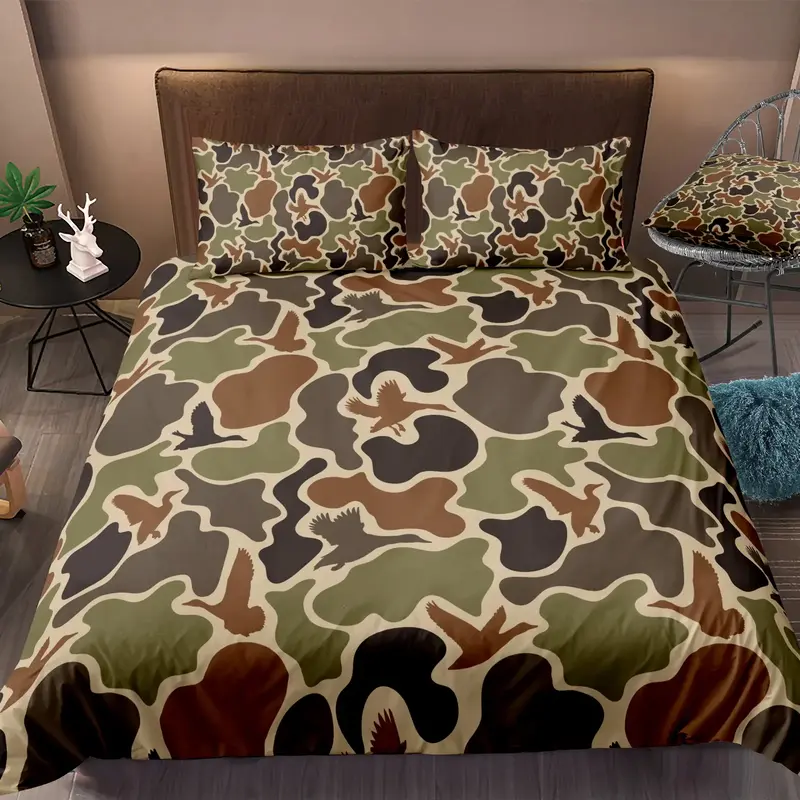 Duck Camo Bedding Set, Soft Duvet Cover & Pillowcases, Breathable Polyester Fabric, Suitable for All Seasons, One Size Fits M...