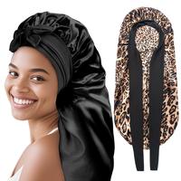 Bonnets for Black Women Braid Bonnet Large Long Satin Silk Bonnet with Stretchy Tie Band Sleep  Shower Cap Hair 2 Count Black...