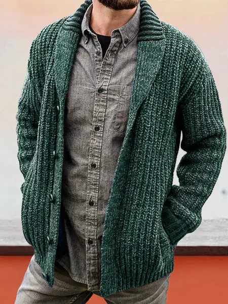 Coofandy Solid Color Long Sleeve Slim Fit Knit Sweater Jacket, Green / XXXL